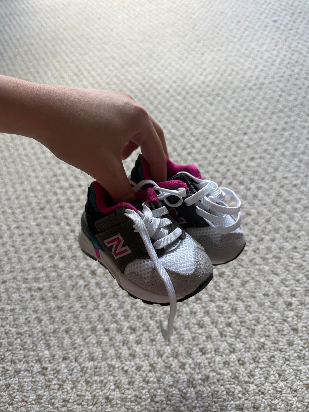 New Balance Kids Gray, Pink & Teal Sneakers